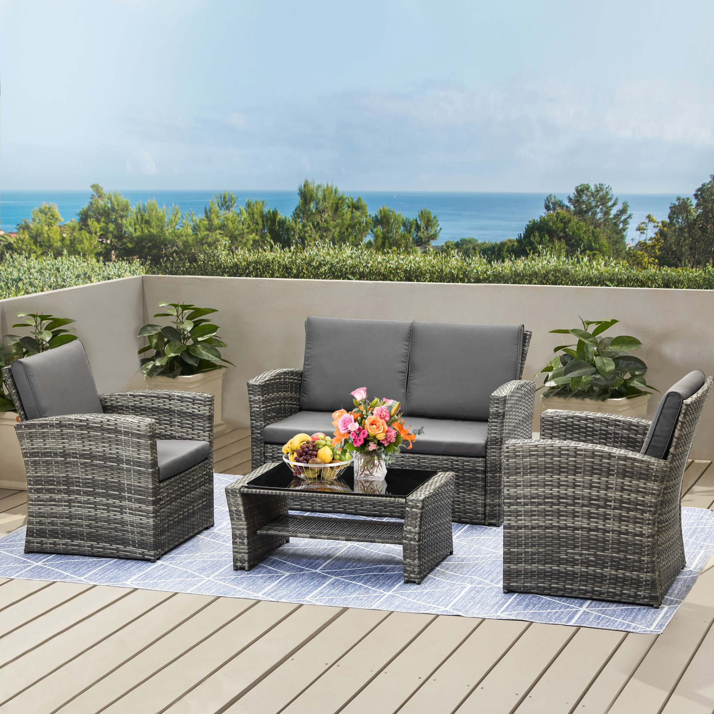 Lark Manor Dibiase Person Outdoor Seating Group With Cushions